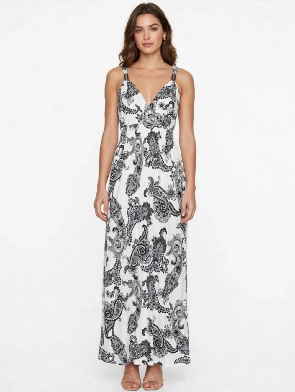 Lascana Women's Paisley Sleeveless Elastic Waist Maxi Dress Size 40/US 8